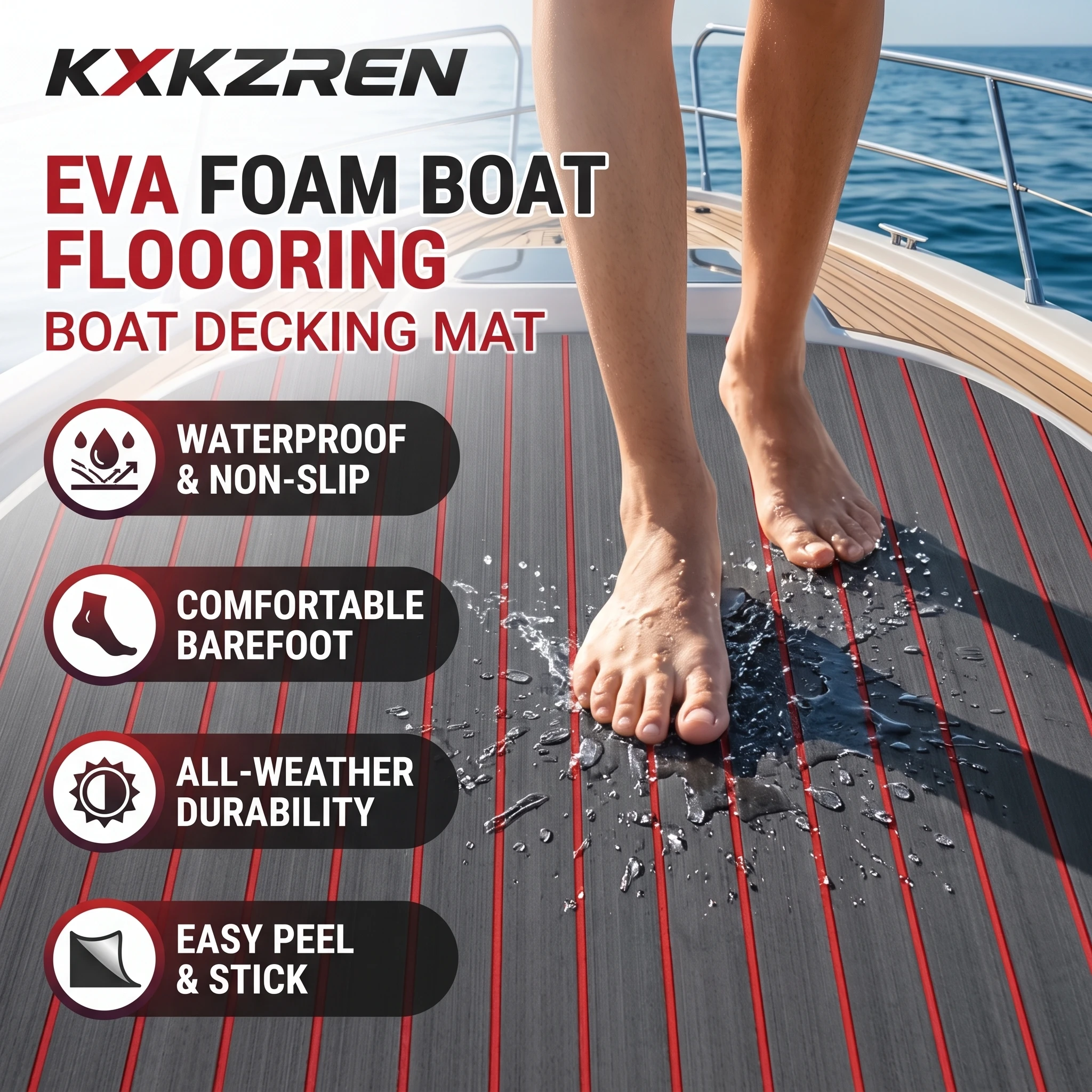 KXKZREN 2400x1200mm EVA Foam Boat Flooring Pad Self Adhesive Non Slip Marine Decking Sheet Boat Deck Carpet RV Vehicle Floor Mat