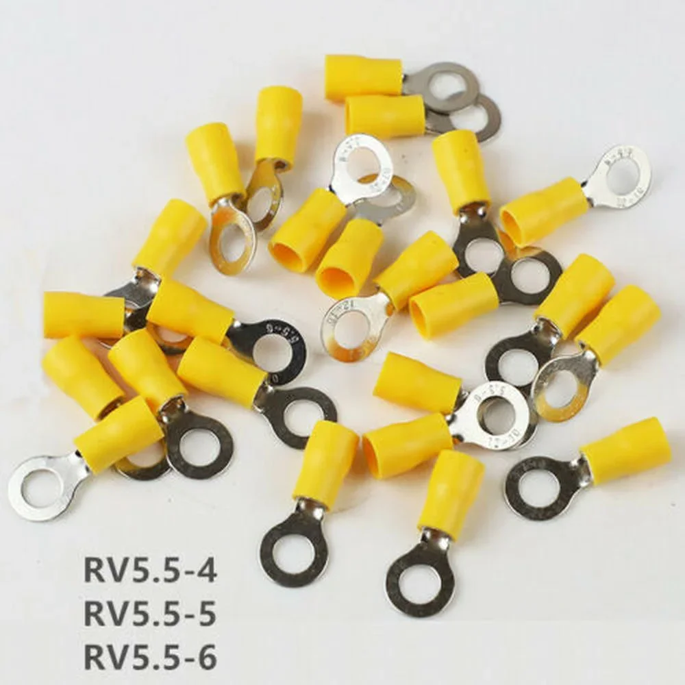 10/50/100PCS Yellow Ring 4-6MM Insulated Wire Connector Electrical Crimp Terminal Cable Wire 12-10AWG Car Audio Crimp Connectors