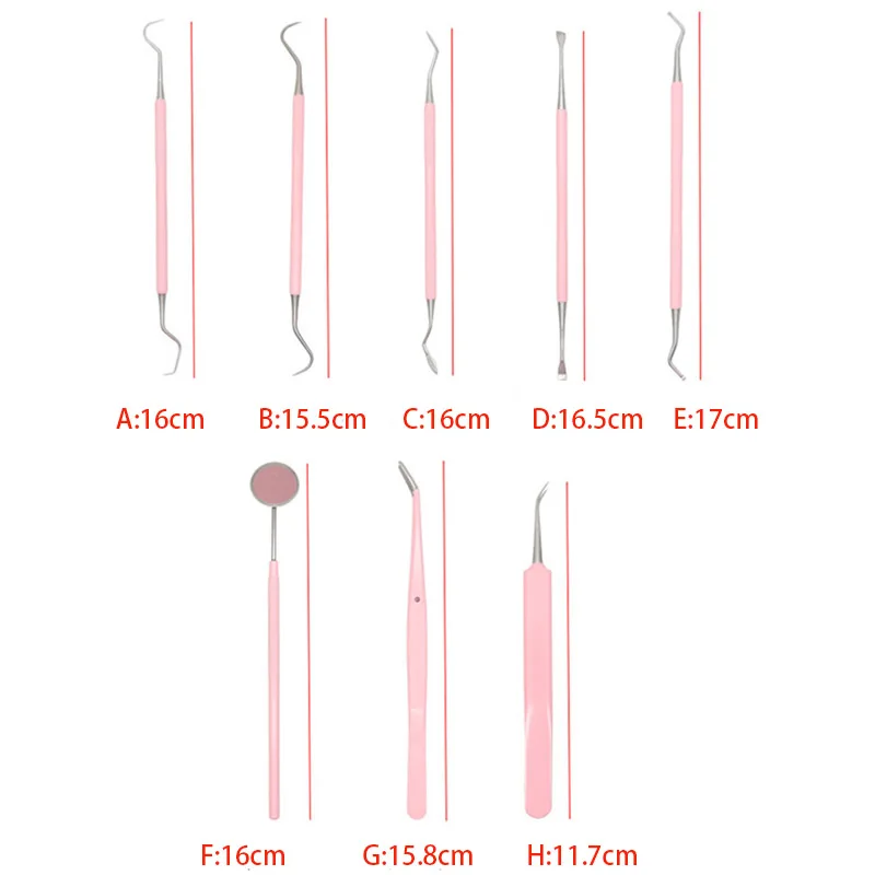 3 sztuk ze stali nierdzewnej Dental sonda lusterko do ust pincety różowy kolor podwójne głowice higieny zgłębnik Hook dentysta narzędzie