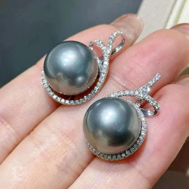 Fashion Grey Imitation Pearl Stud Earrings for Female AAA Crystal Elegant 925 Sterling Silver Jewelry Weeding Gifts