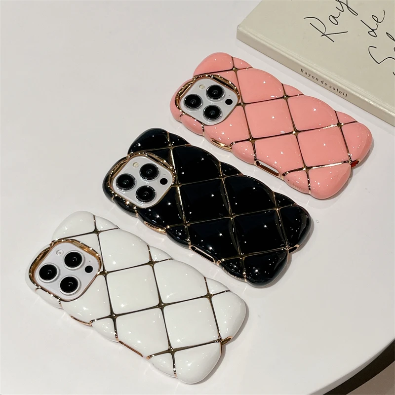 Diamond Lattice Pattern Plating Soft Silicone Phone Case For iPhone 17Air 16 11 12 13 14 15 Pro Max Air Cushion Shockproof Cover view 6