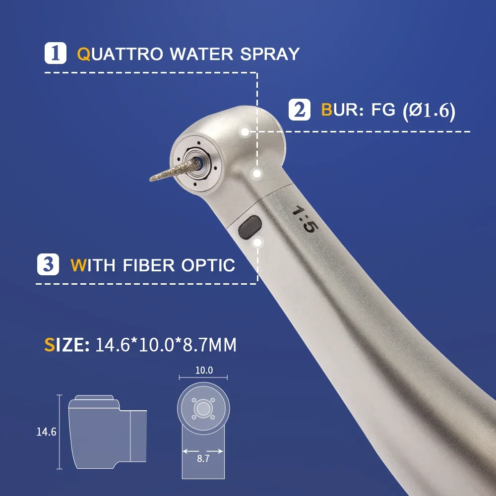 Z95LFiber Optical Dentals Contra Angle 1:5 Increasing Speed Handpiece with Internal Water Spray Red Ring for FG Burs Top Quality