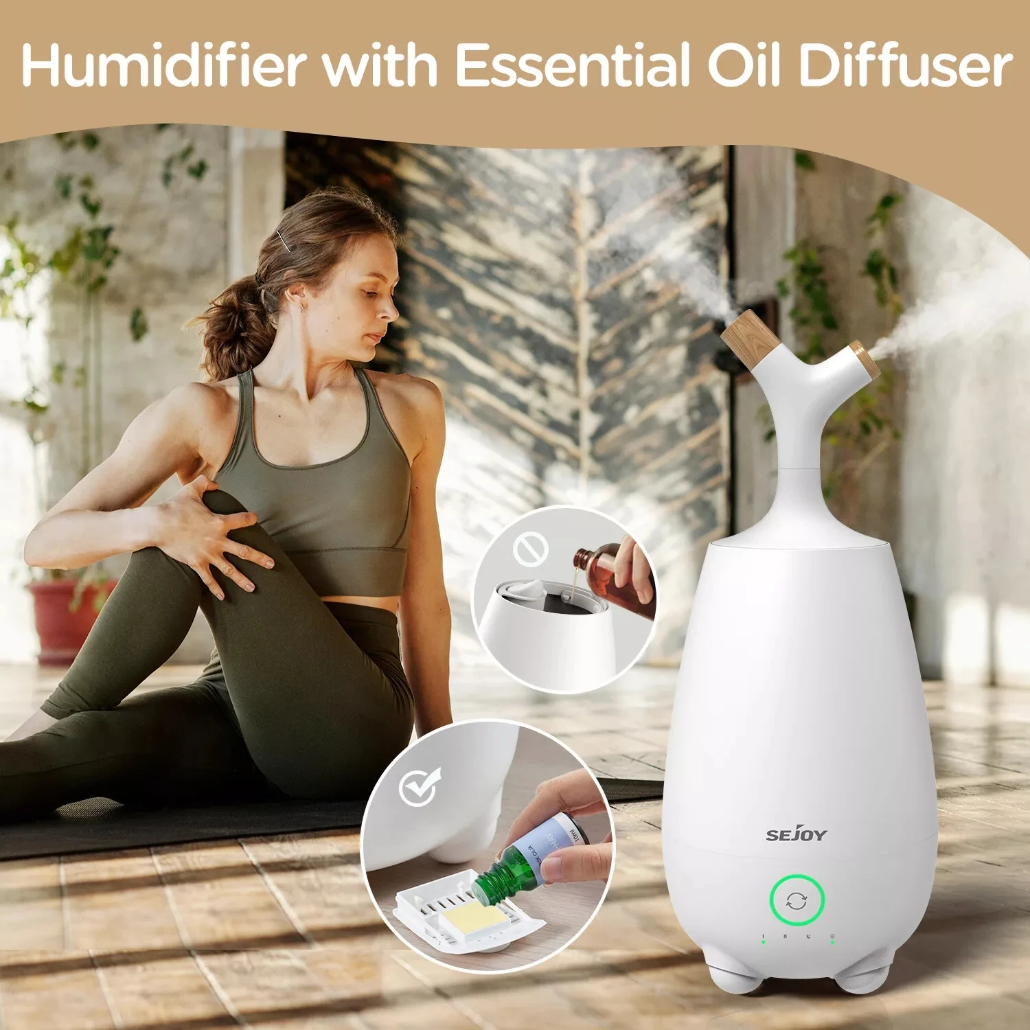 SEJOY Ultraschall-Luftbefeuchter für Schlafzimmer, Zimmer, Büro, Cool Mist-Luftbefeuchter, 5 l