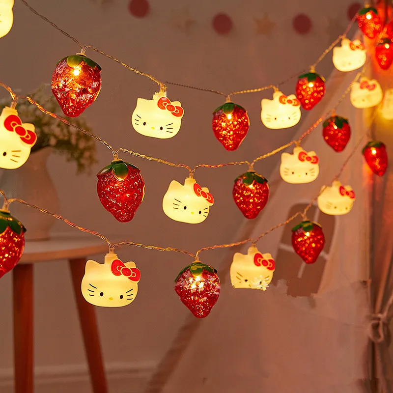 Hello Cat Strawberry Patchwork String Lights Indoor Room Party Decor Battery USB Powered Fairy Lights Holiday Decoration 920