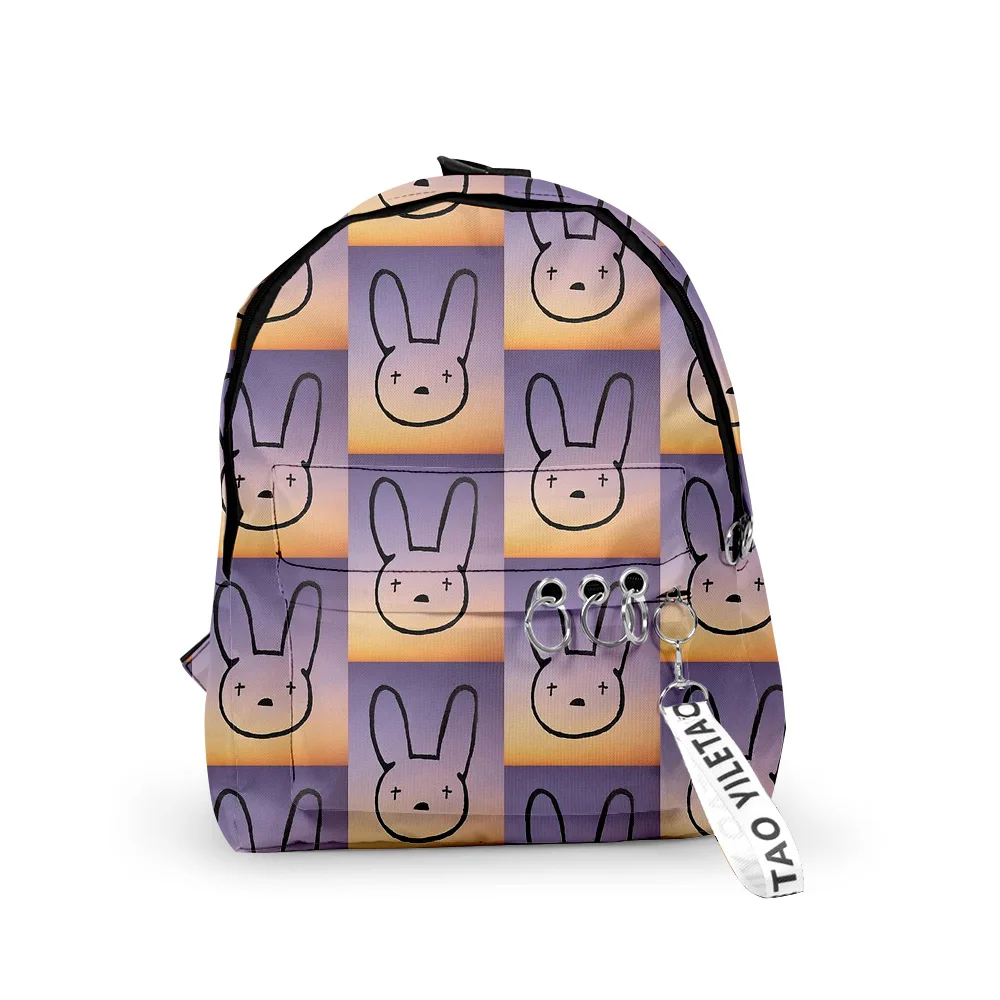 Harajuku Novelty Bad Bunny Backpacks Boys/Girls pupil School Bags 3D Printed Keychains Oxford Waterproof Cute Small Backpacks