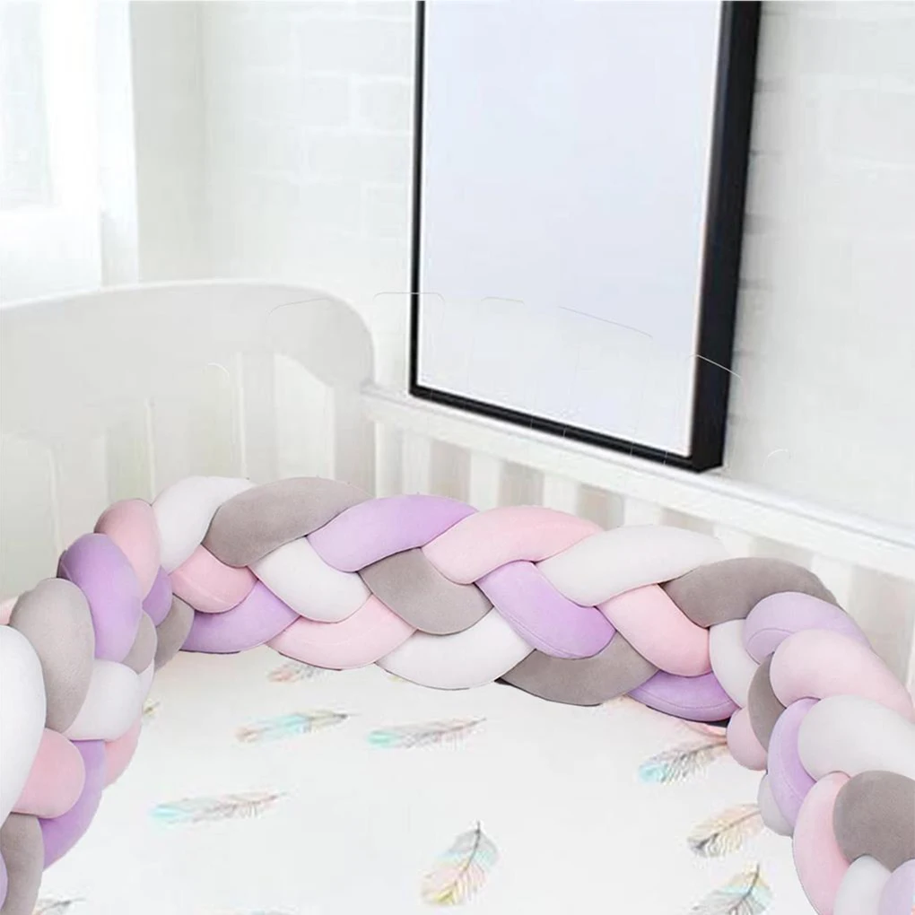 Baby Bed Bumper Toddler Newborn Crib Arm Head Anti-collision Protector Nursery Bedroom Pillow Braid Knot Cushion 180cm