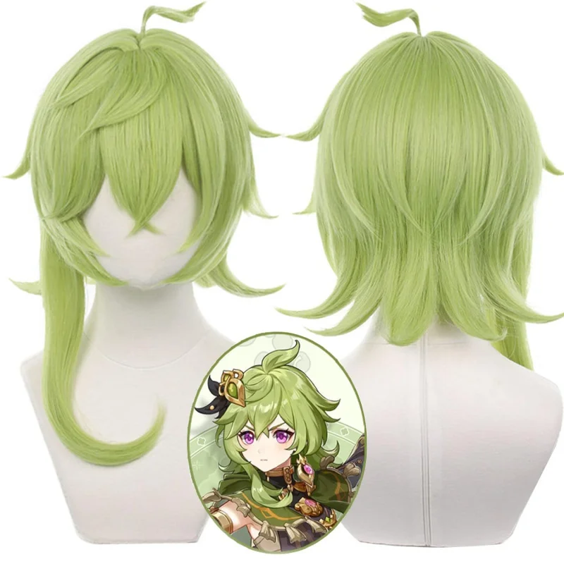 

Парик аниме Genshin Impact Sumeru Kele, парик для косплея, травяно-зеленый, перевернутый короткие волосы