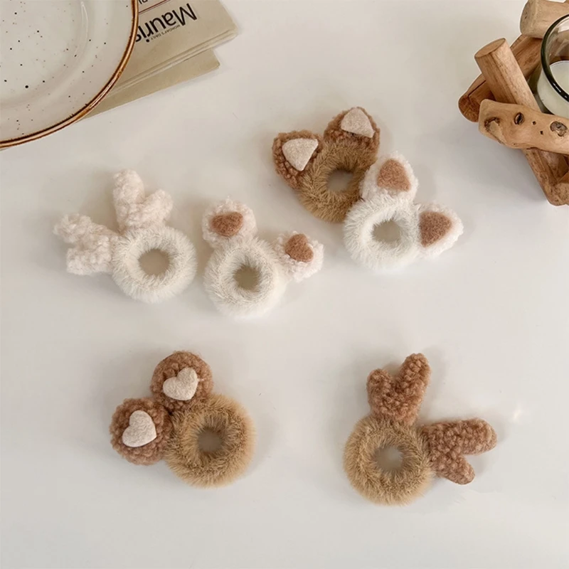 Cartoon Hair Tie Antlers Furry Ponytail Holder Lovely Elastic Bear Ears Hair Scrunchies Christmas Bear Ears Hair Bands