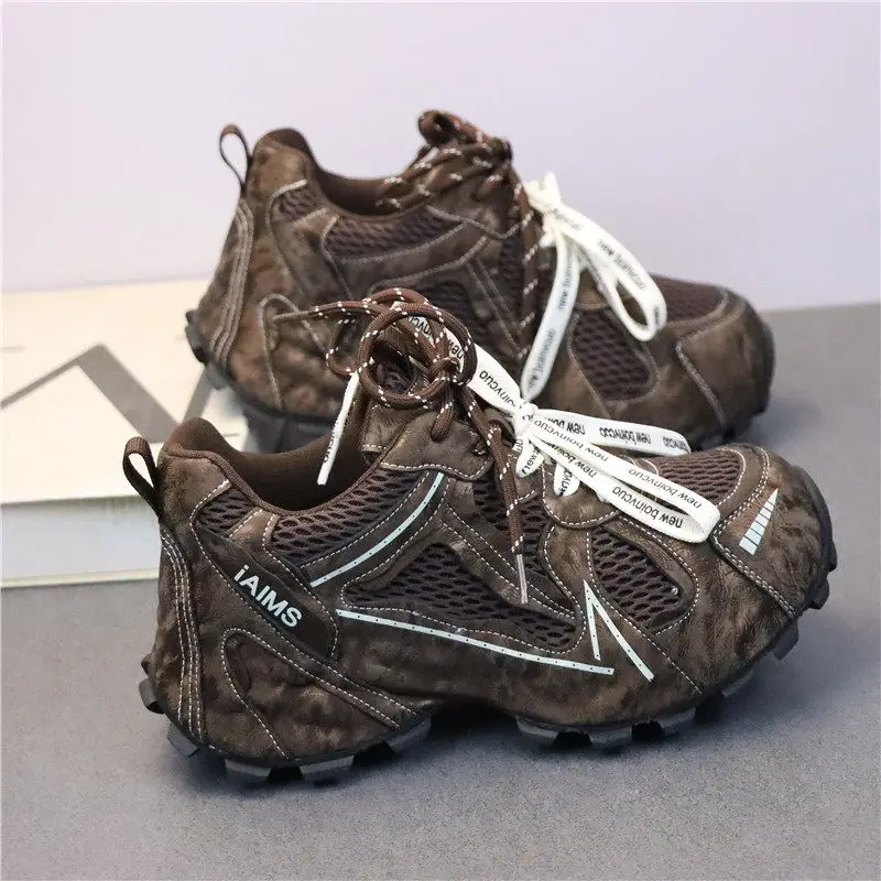 

7CM Height Increasing Women's Mesh Breathable Sneakers Plus Size Closed Back Dad Shoes Comfy Round Toe Casual Female Footwear