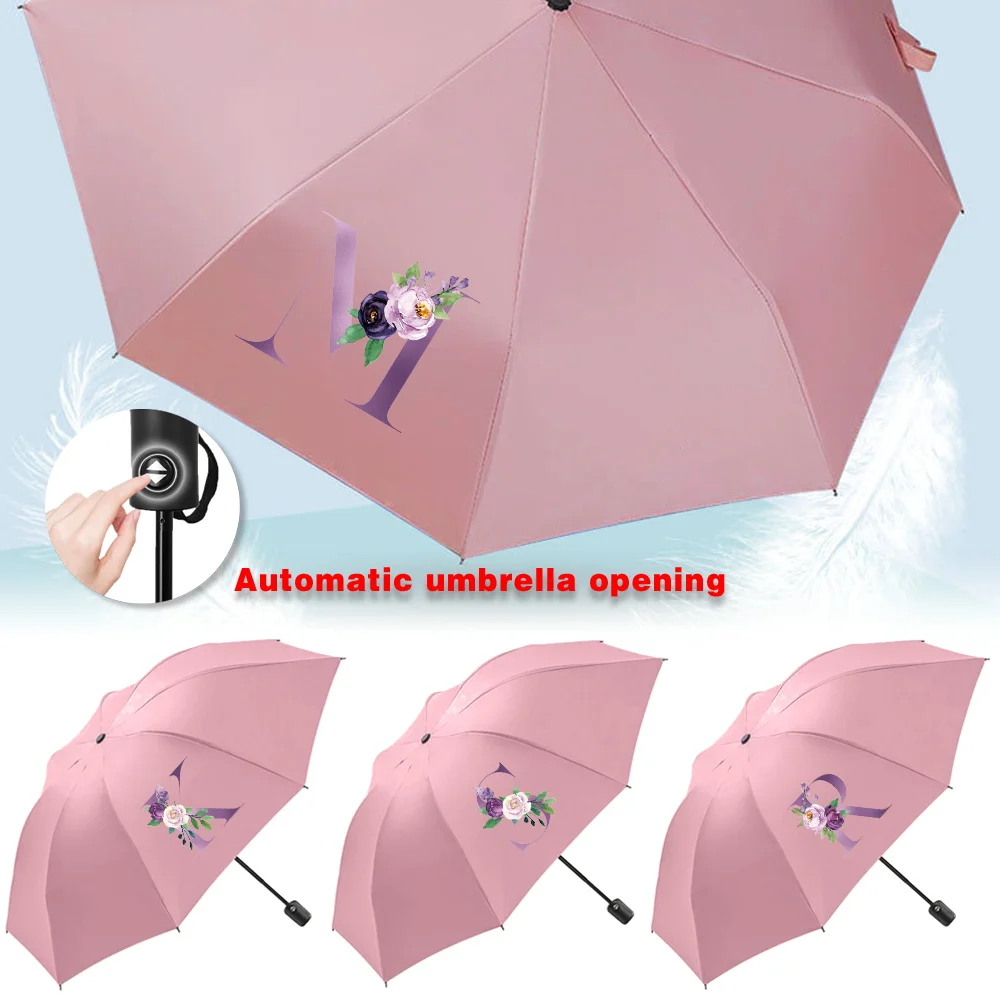 UV Sun Rain Umbrellas Collapsible Fully Automatic Travel Essentials Protection Increased Thickness Windproof Compact Purple