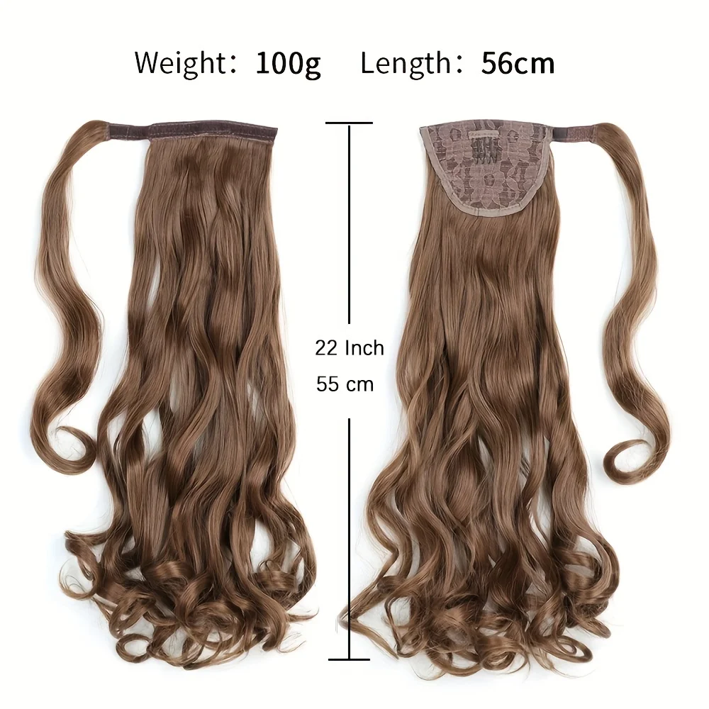 Long Curly Ponytail Extension Magic Paste Heat Resistant Wavy Synthetic Wrap Around Ponytail Hairpieces for Women Girls