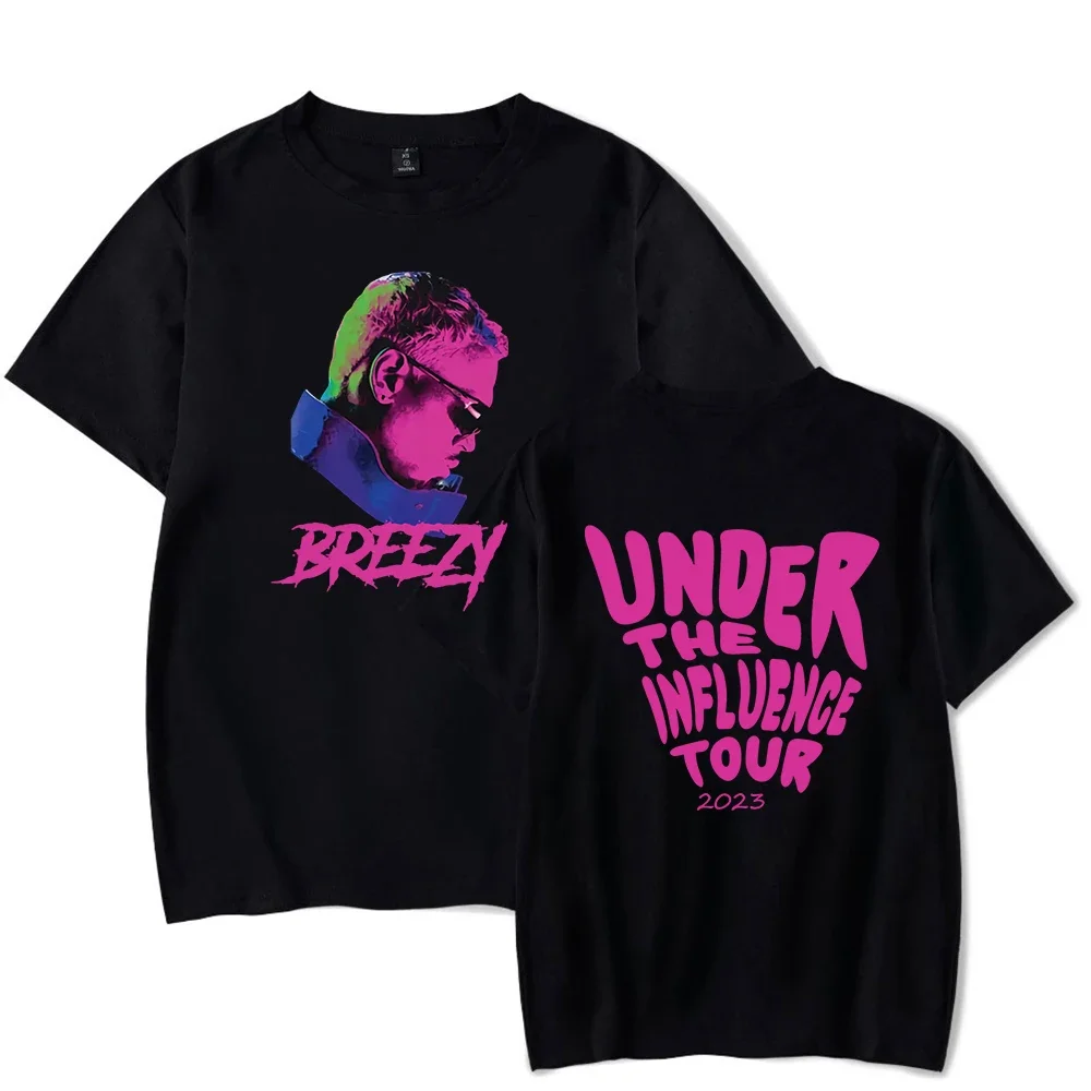 2023 Breezy Chris Brown Under The Influence Tour T-shirt Crewneck Short Sleeve Tee Women Men's Tshirt Hip Hop Clothes