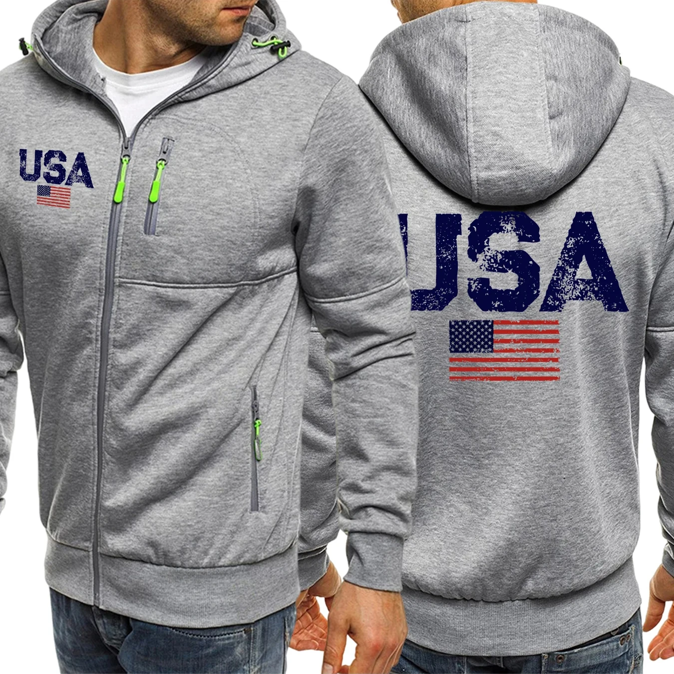 

Мужская уличная одежда на молнии с буквенным принтом американского флага США, модная толстовка в стиле хип-хоп, повседневная толстовка большого размера, осенний удобный топ
