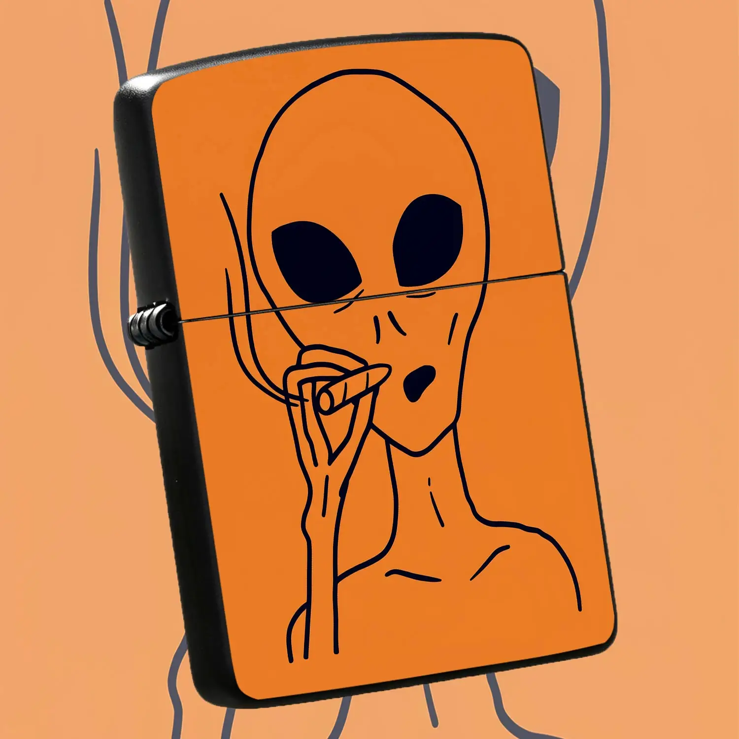 Funny Alien Pattern Lighter Bright Orange Background Portable Lightweight Daily Use Ignition Tool Ideal For Travel Outdoor Home Various Occasions Unique Creative Decoration Nice Gift For Friends Alien A Humorous And Interesting Lighter