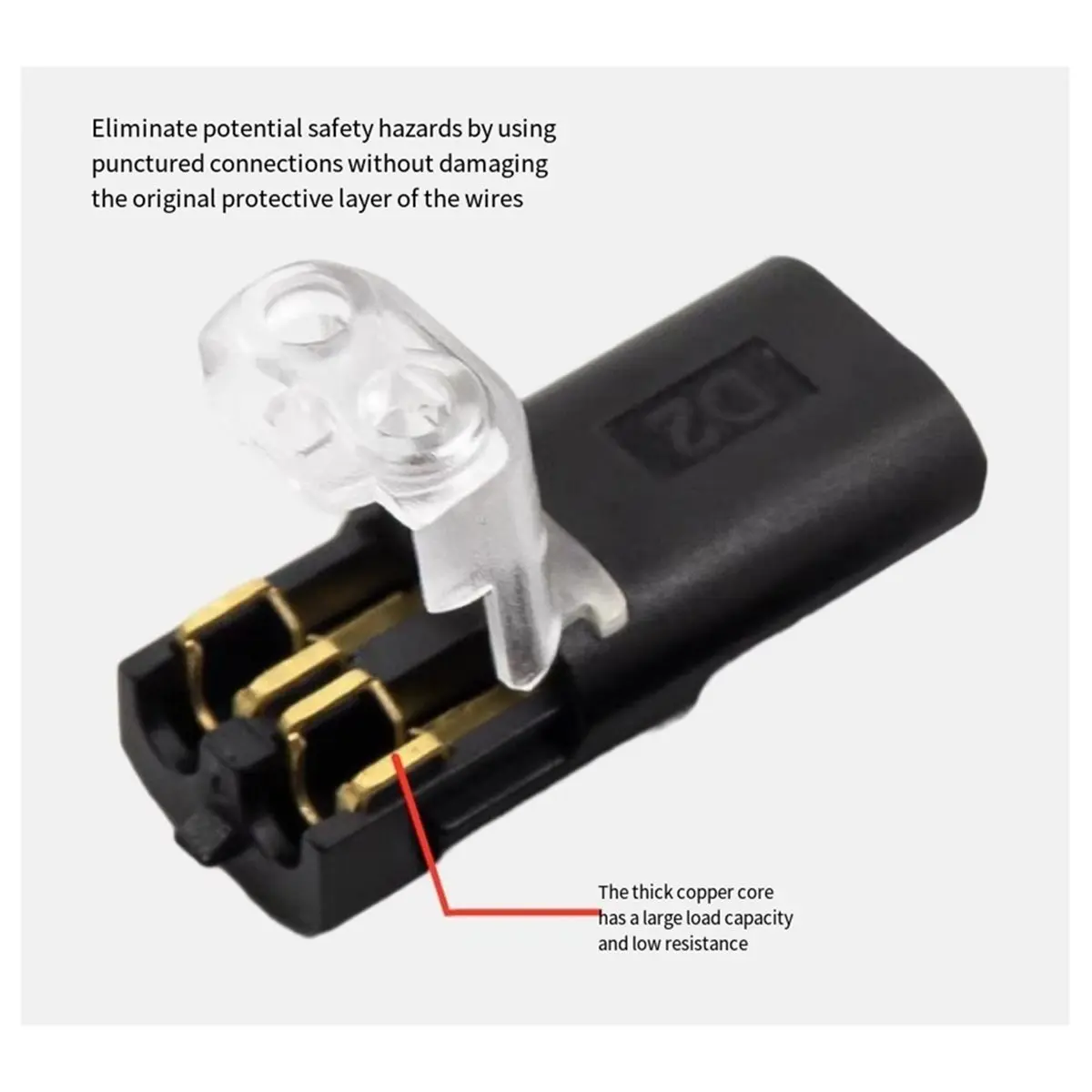 100 Pack of D2 2-Pin Pluggable Wire Connectors, Nylon Insulated Copper Quick-Connect Terminal Blocks