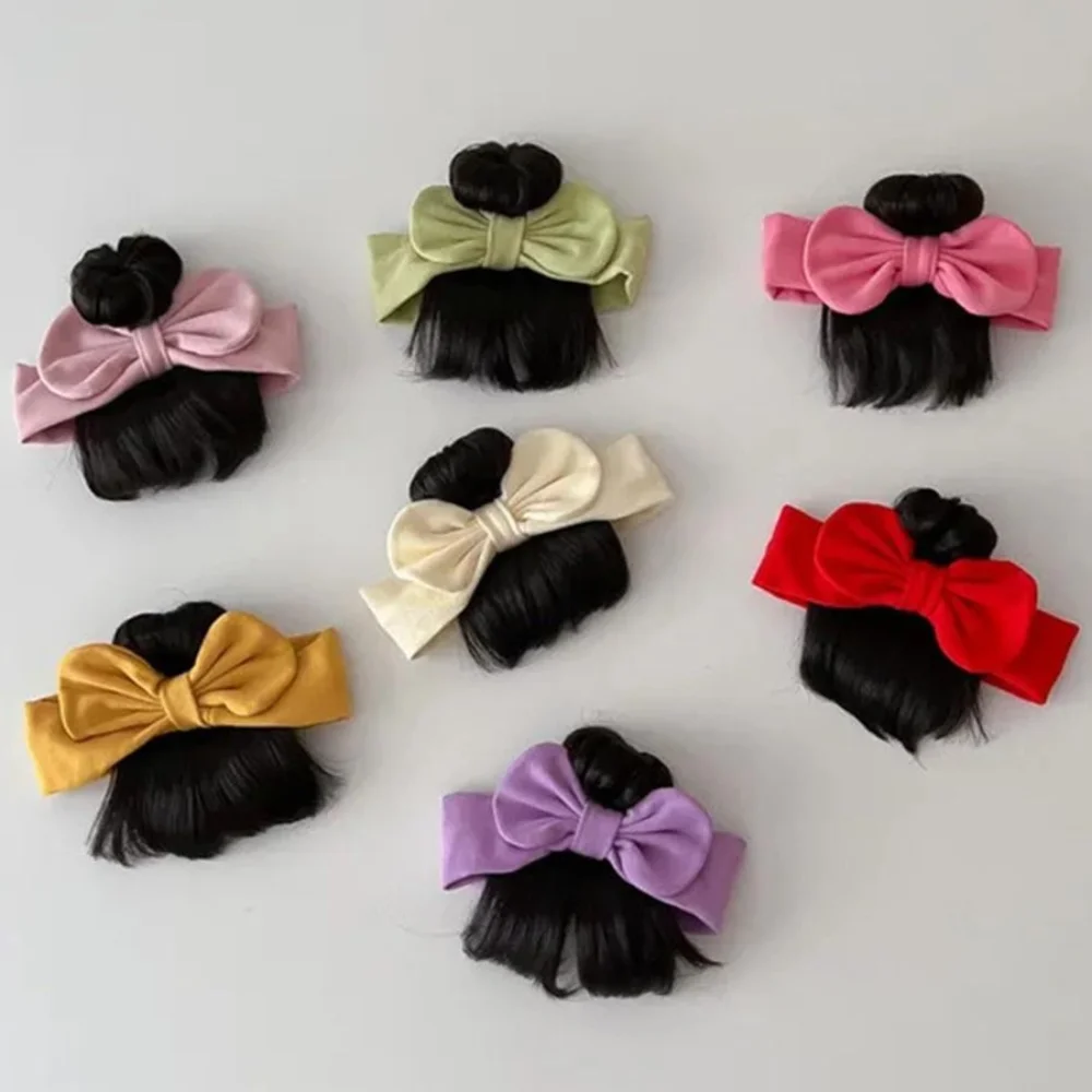 

Fashionable Lovely Baby Bangs Wig Headband Bow Knot Soft Headwear Lightweight Adjustable Hairpiece Newborns Accessories