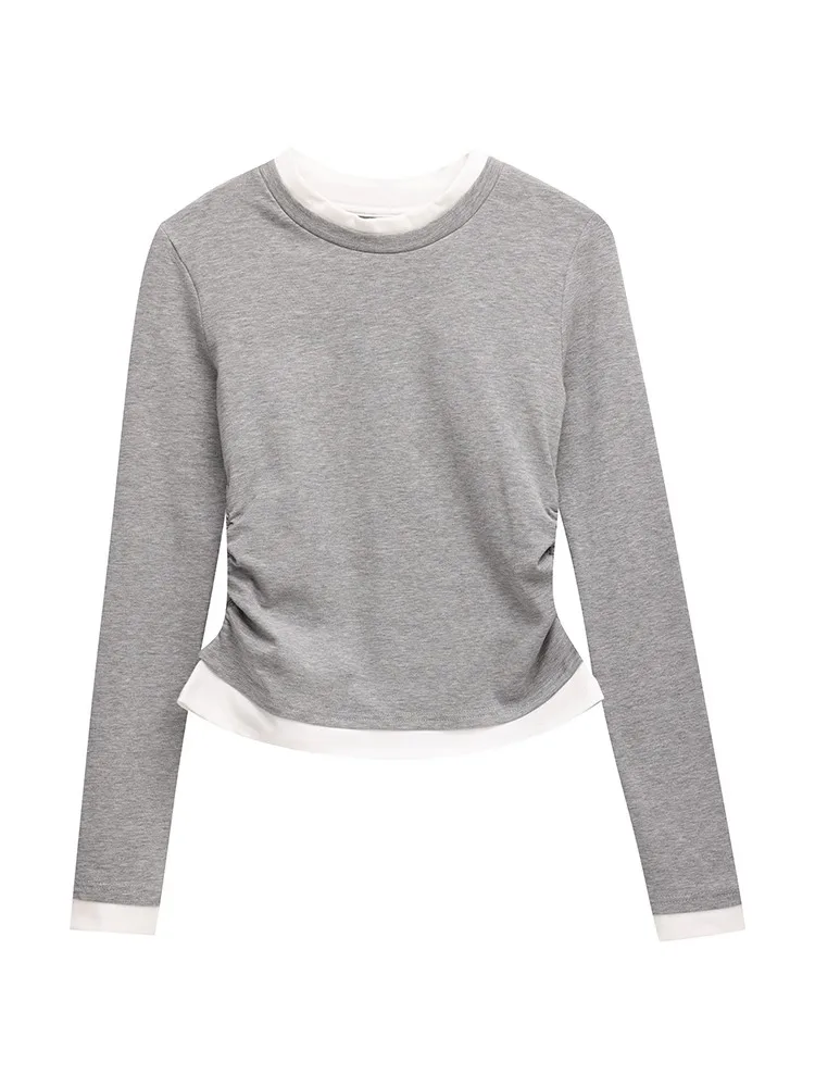 American Sle Hot Girl ort Design Sense Color Blo Long Sve Base irt Dames Lente Herfst Top Inner Wear T irt