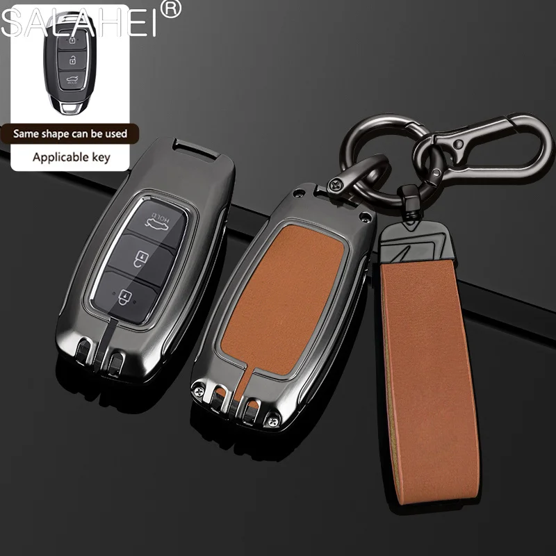 

Leather Car Remote Key Case Cover For Hyundai Santa Fe TM 2019 I30 2018 Solaris Azera Elantra Grandeur Accent Auto Accessories