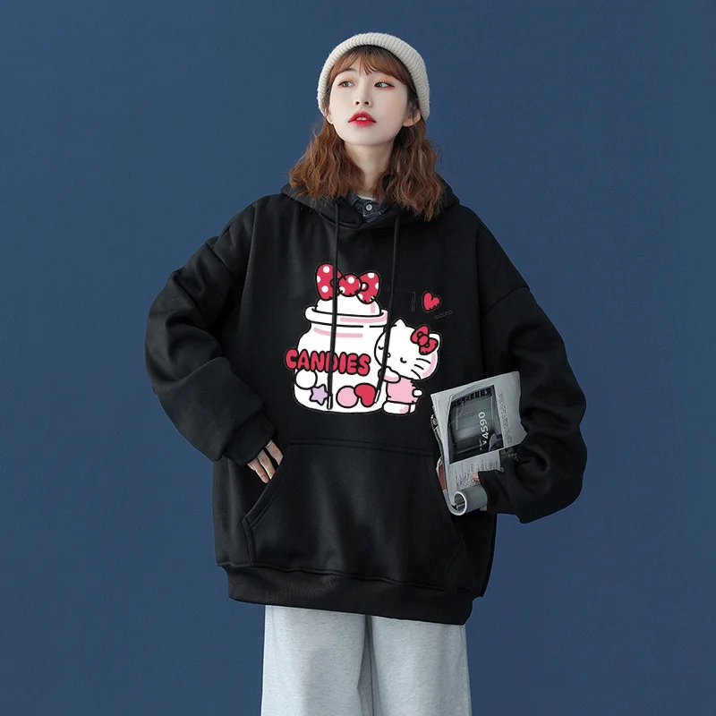 

Kawaii Hello Kitty casual cute print unisex hoodie spring and autumn Sanrio cartoon casual sports street print hoodie