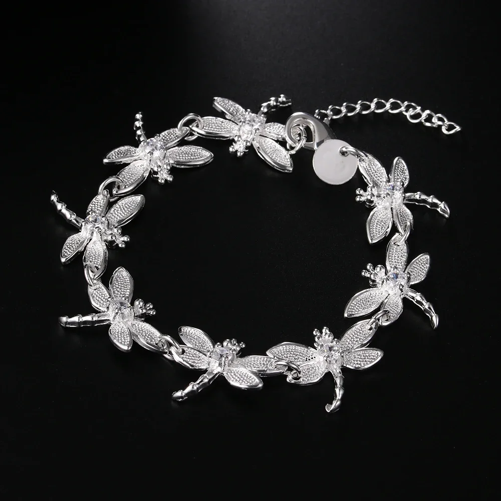 

Hot 925 Sterling Silver Crystal Dragonfly Chain Bracelets for Woman Men Classic Wedding Party Christmas Gift Fashion Jewelry