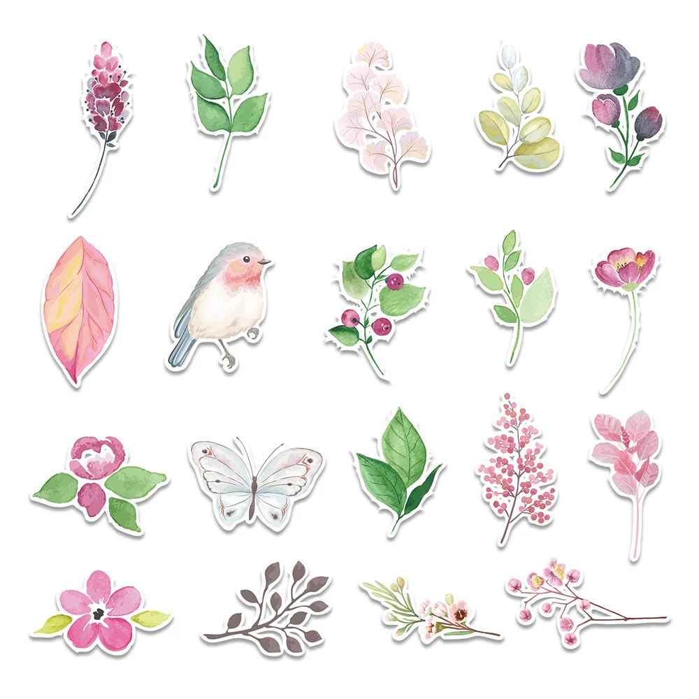 10/30/50pcs Fresh Style Watercolor Flowers Stickers Aesthetic Art Cartoon Decals Scrapbook Phone Luggage Graffiti Sticker Decor