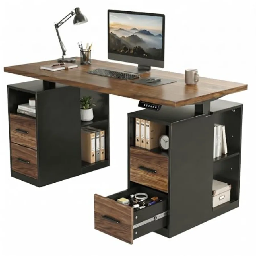 

Standg Desk with Drawers, Executive Electric Height Adjustable Stand Up Desk with Storage, Computer Workstation for Home Office