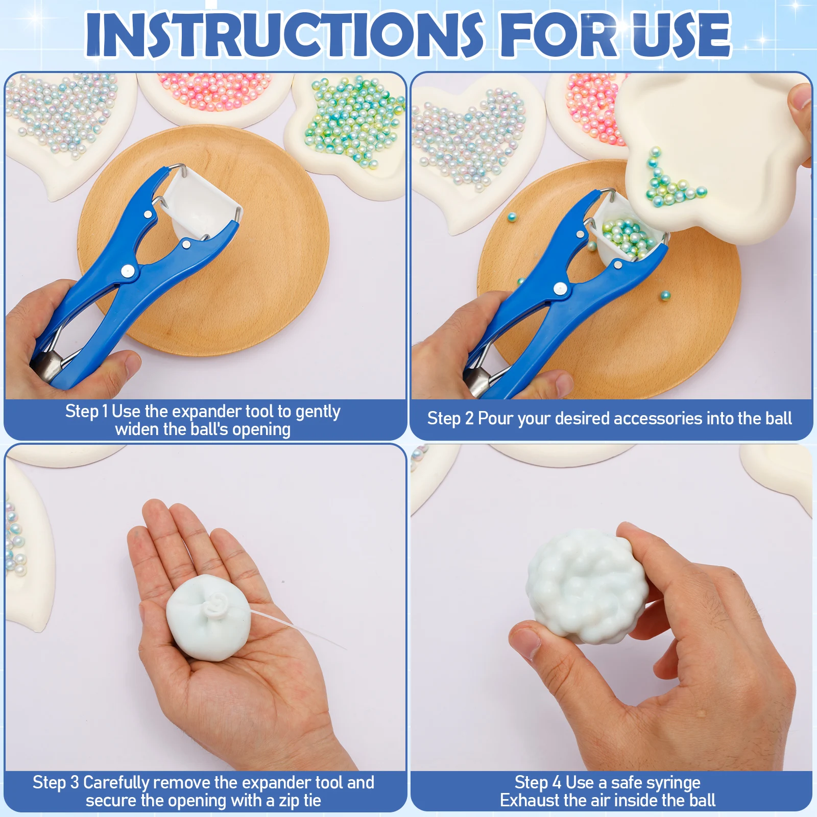 15-teiliges DIY Stressball-Bastelset zur Angstlinderung, Quetschball-Bastelsets mit Expansionszange, DIY handgemachte Stressabbau-Spielzeuge – Detail 5