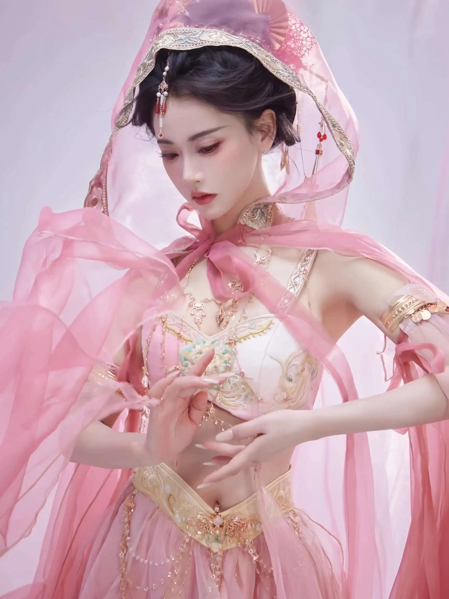 Feitian Pink Exotic Style Western Region Girl Fairy-like Elegant Hanfu Photo Shoot Travel Dance Performance Costume