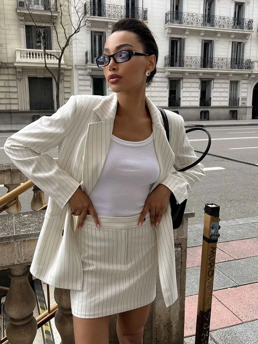 Marthaqiqi Striped Ladies Pajamas Suit Sex Turn-Down Collar Sleepwear Long Sleeve Nightwear Skirts Fashion Female Nightgowns Set