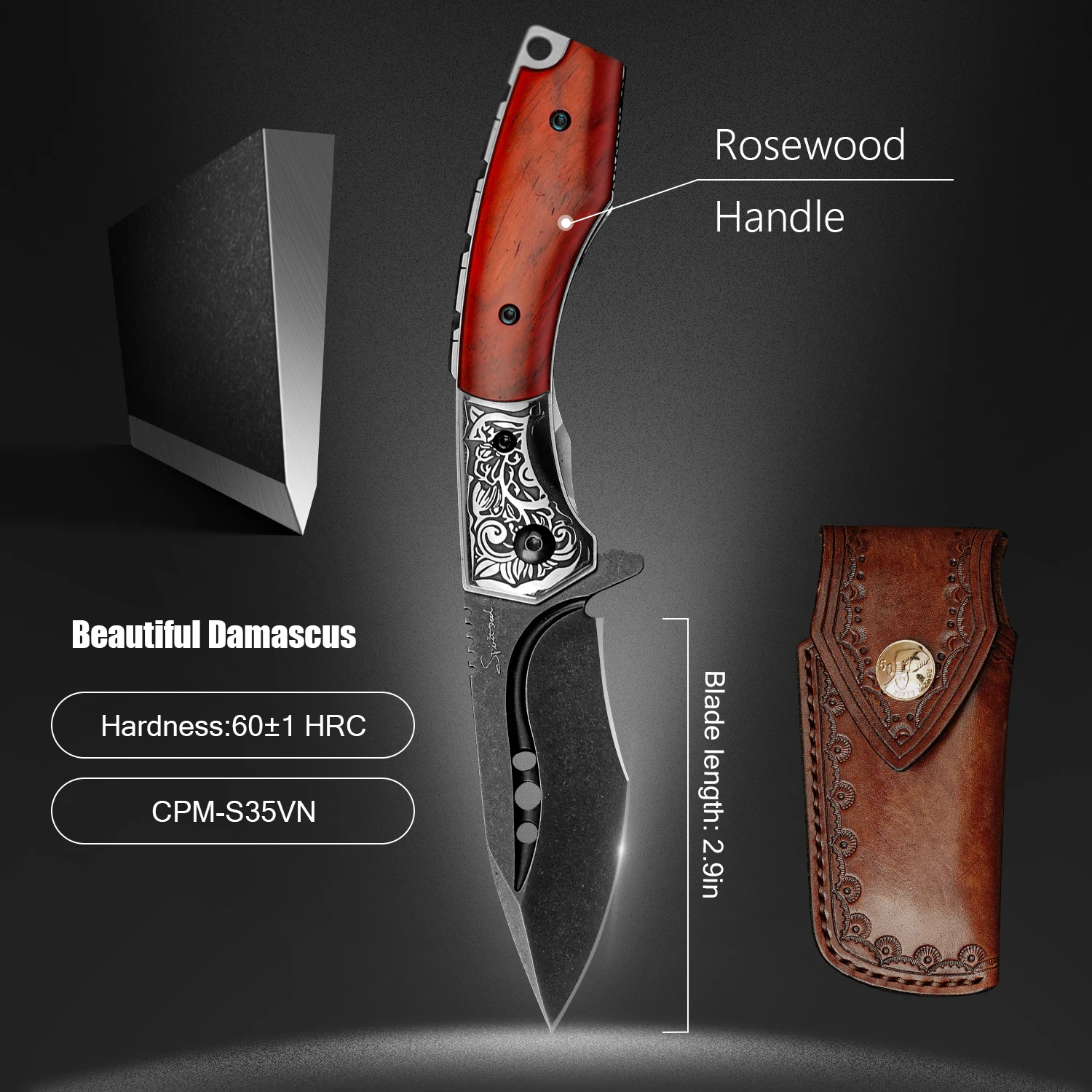 New Folding Knife Handmade Imported CPM-S35VN Powder Steel Blade with rosewood Handle Outdoor Folding Knife