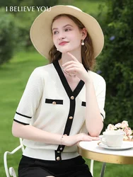 I BELIEVE YOU French Women Summer Knitwear Small Perfume Style V-neck Short-sleeve Blouse 2025 New Lady Pullovers 2242145814