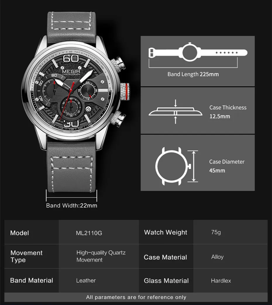 MEGIR Fashion Mens Watches Top Brand Luxury Sports Chronograph Quartz Wrist Watch Men Business Wristwatch Relogio Masculino 2110