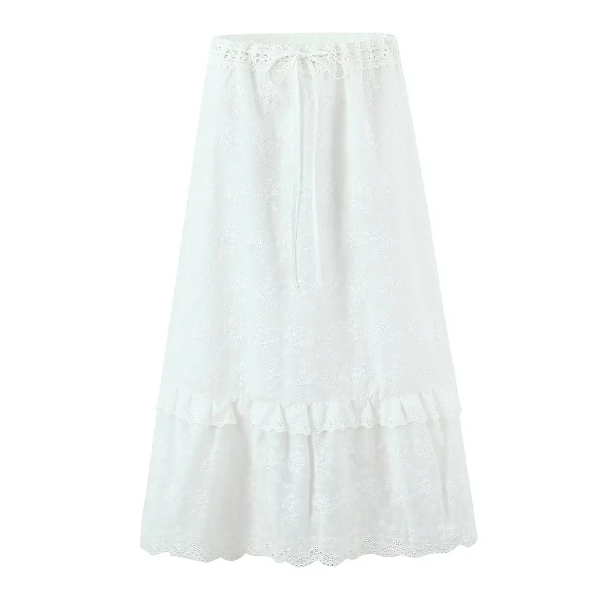 

BM&MD&ZA Women's Casual Elegant Lace - spliced Mid - length Skirt with Exquisite Embroidery Decoration