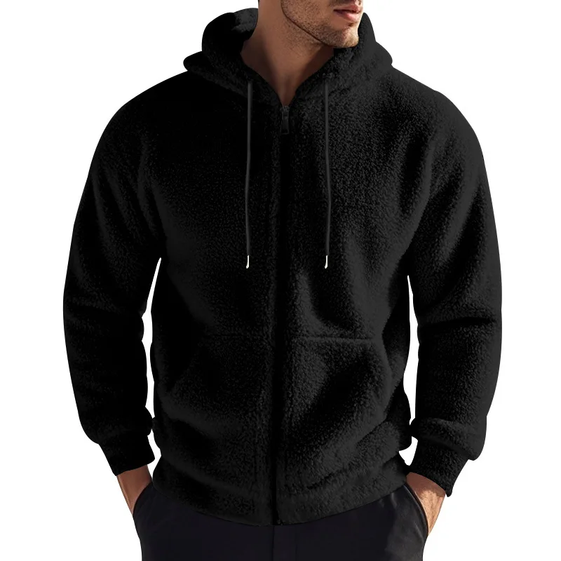 American Winter Men's Thickened Warm Double-Sided Fleece Coat Loose Zip Cardigan Casual Hooded Jacket