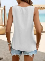 2025 Women Blouses Summer Vest Loose Sleeveless Cotton Linen Shirt Casual V-Neck Solid Colors Ladies Black White Tops Plus Size 3