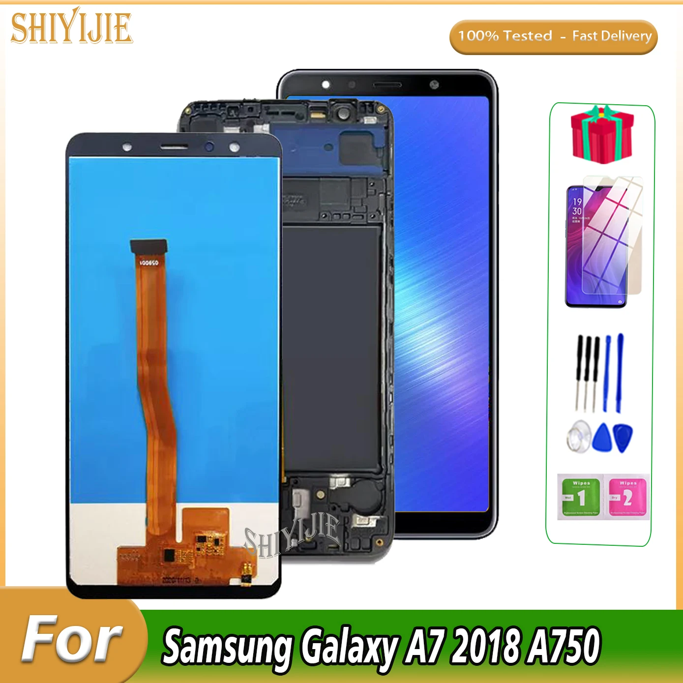 

100% Tested LCD For Samsung Galaxy A7 2018 A750 Display SM-A750F A750FN A750 Touch Screen Digitizer Replacement Parts With Frame