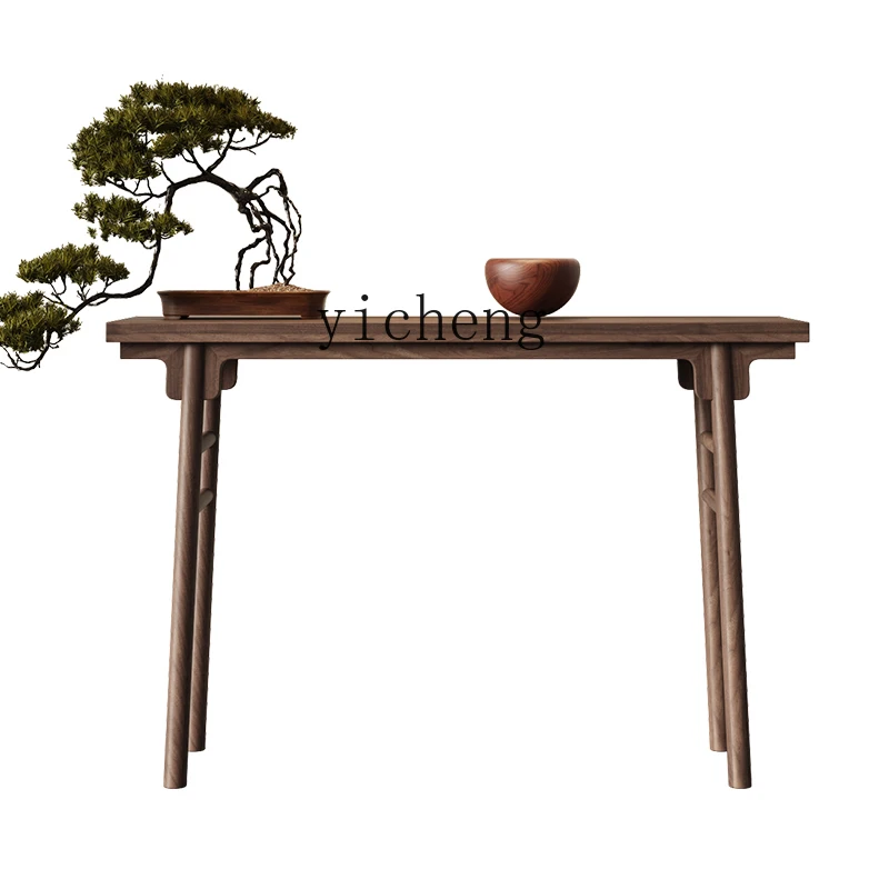 

Zk New Chinese Style Hallway Zen Solid Wood Porch Black Walnut a Long Narrow Table Altar Altar