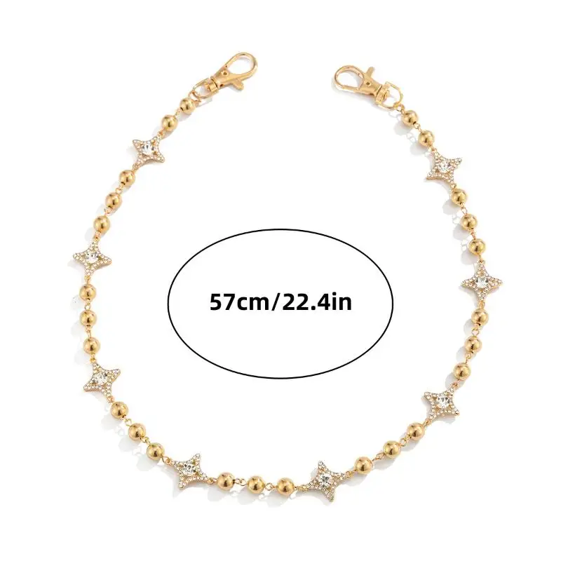 Crystal Star Hip Hop Waist Chain Four-Pointed Star Beaded Pants Chain for Women Nightclub Accessories