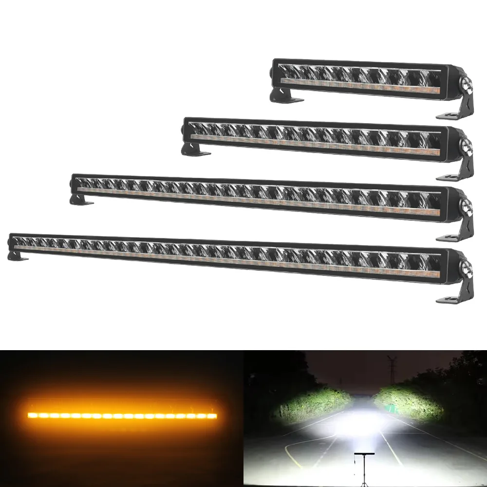 Car LED single row long strip light spotlight middle net spotlight with yellow warning light strip