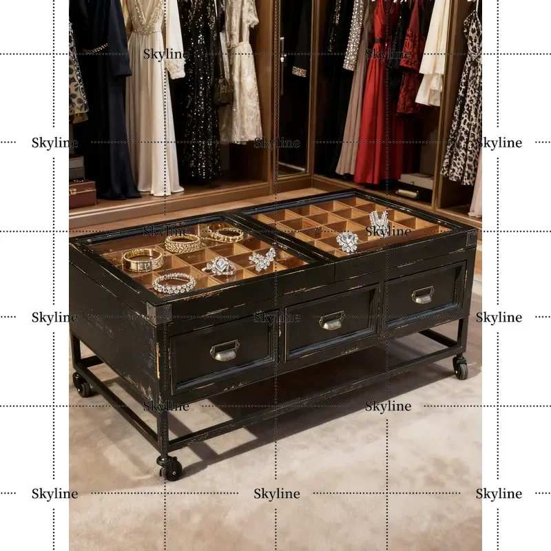 for Medium Antique Solid Wood Retro Double-Sided Six-Drawer Multi-Grid Treasure Cabinet Coffee Table