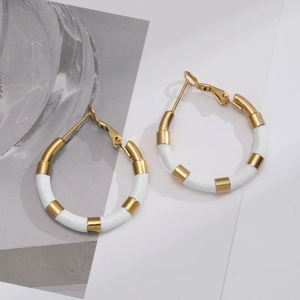 Fashion Personality Stainless Steel Oil Drip Hoops Earrings For Woman Elegant Statement Minimalist 2023 Trend Custom Jewelry