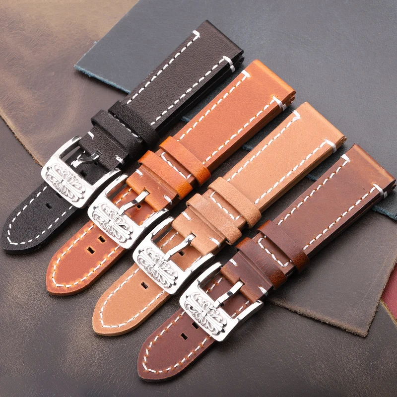 Cow Leather Watch Band Bracelet for Huawei Samsung Galaxy Watch 4 3 Strap Women Men 20mm 22mm 7colors Vintage Watchband