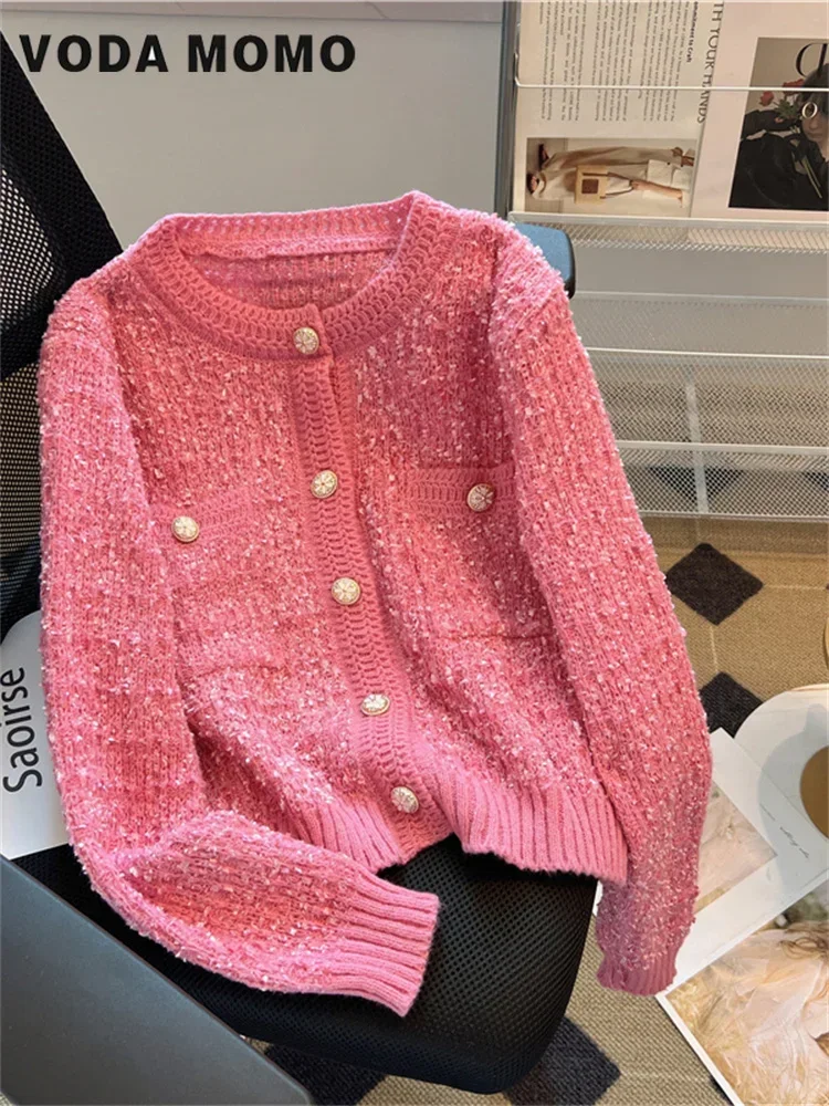 Temperament Graceful round Neck Chic Button Loose Casual All-matching Short Knitted Outerwear Women South Korean Chic Autumn