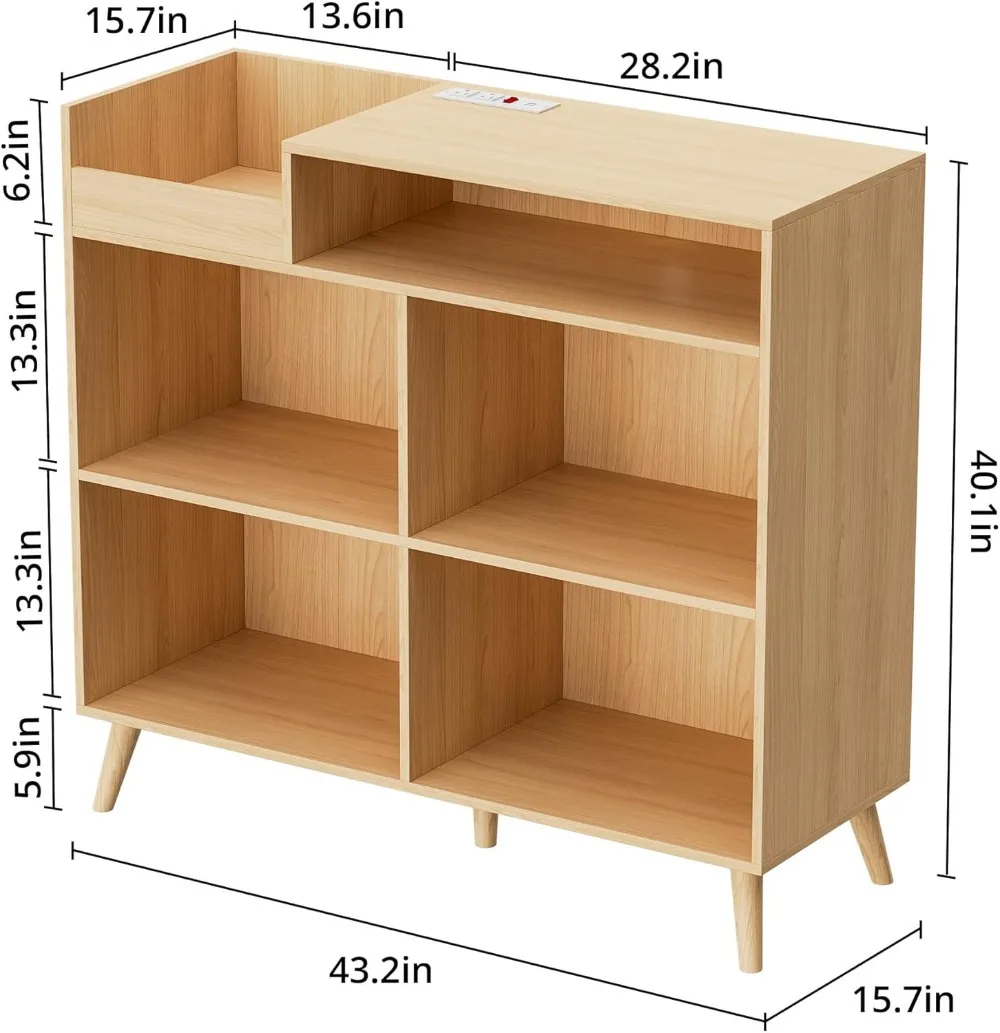 3 Tier Large Record Player Stand with Power Outlet,Vinyl Record Storage Table holds Up to 500 Albums,Mid-Century Turntable Stand