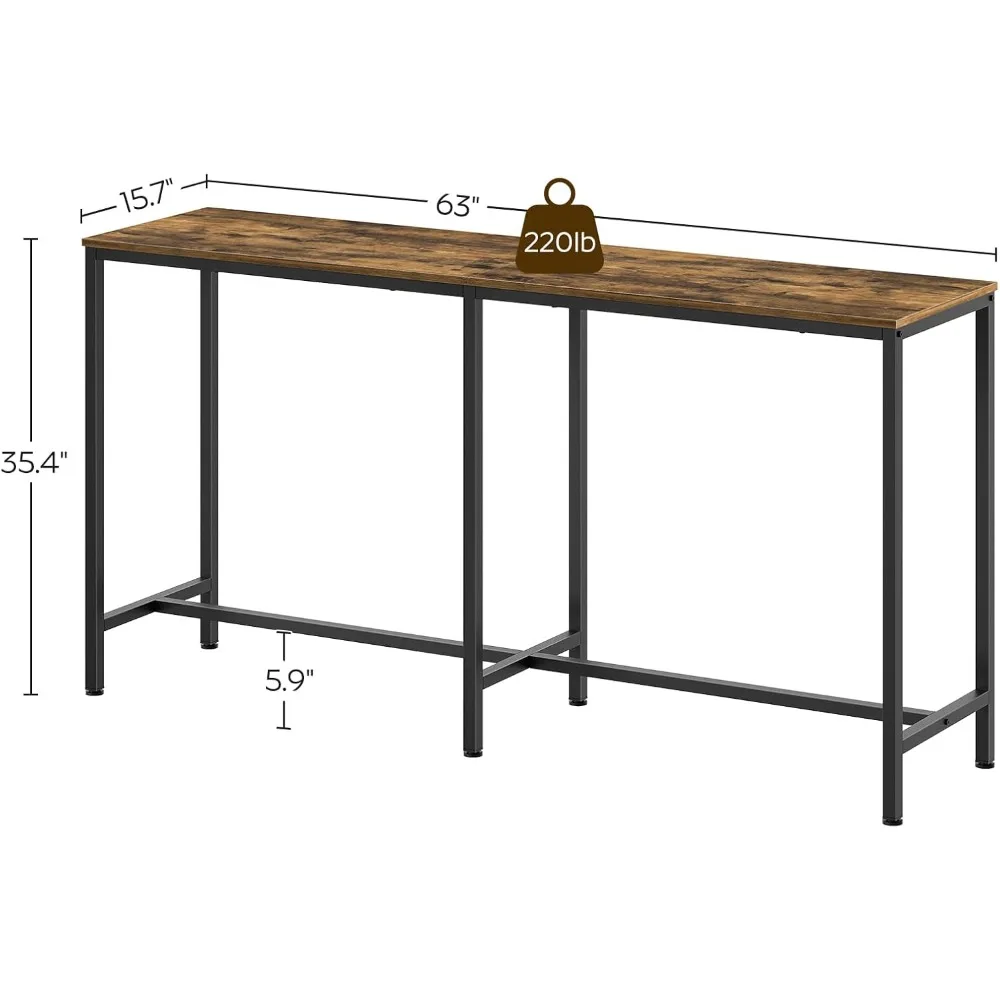 63" Long Bar Table, Counter Bar Height Table, High Top Table, Rectangular Bar Pub, for Kitchen, Living Room, Dining Room, Entryw