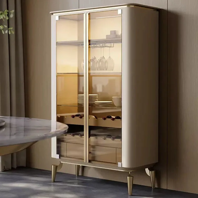 

Italian light luxury wine cabinet, post-modern simple and high-end living room against the wall, stainless steel glass double