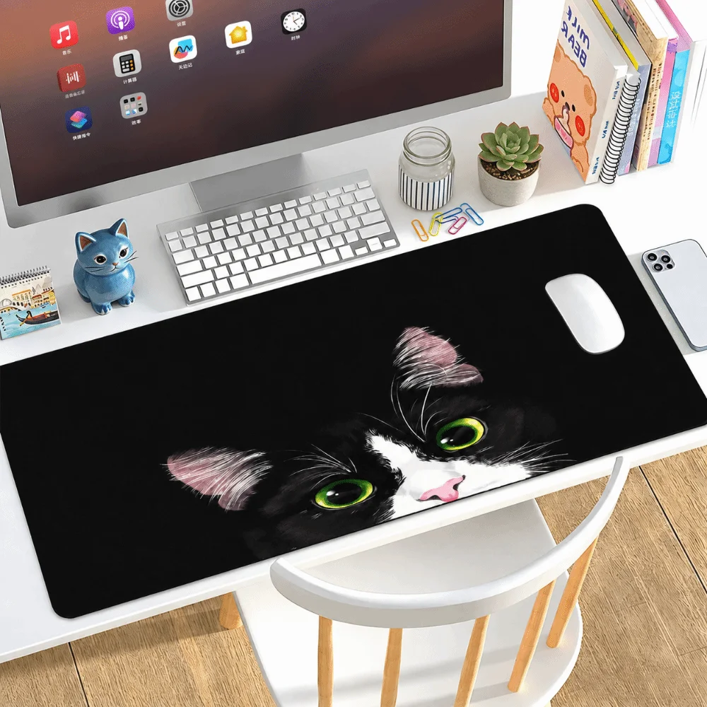 Durable Extra Large Black Cat Mouse Pad Rubber Non Slip Desk Pad Rectangle Cartoon Desk Pad Protector for Office and Home