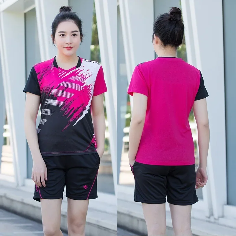 Women / Men\'s Elastic tennis t shirts , T-shirt Badminton , Rose Red Youth Kit , Shorts Table Tennis , team sportswear uniforms
