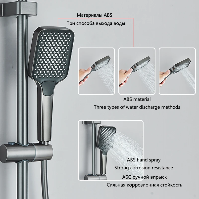 Smart Digital Display LED Cold Hot Shower Faucet 4 Piano Button Function with 3 Modes Handshower 2 Modes Booster Spray Gun