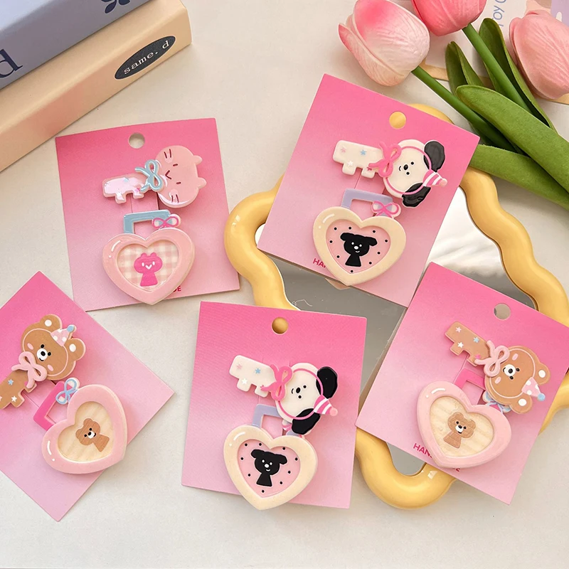 Lock And Key Shape Small Animal Hairpin Sweet Cute Cartoon Dog Cat Hair Clip Fashion All-match Barrettes Girls Hair Accessories